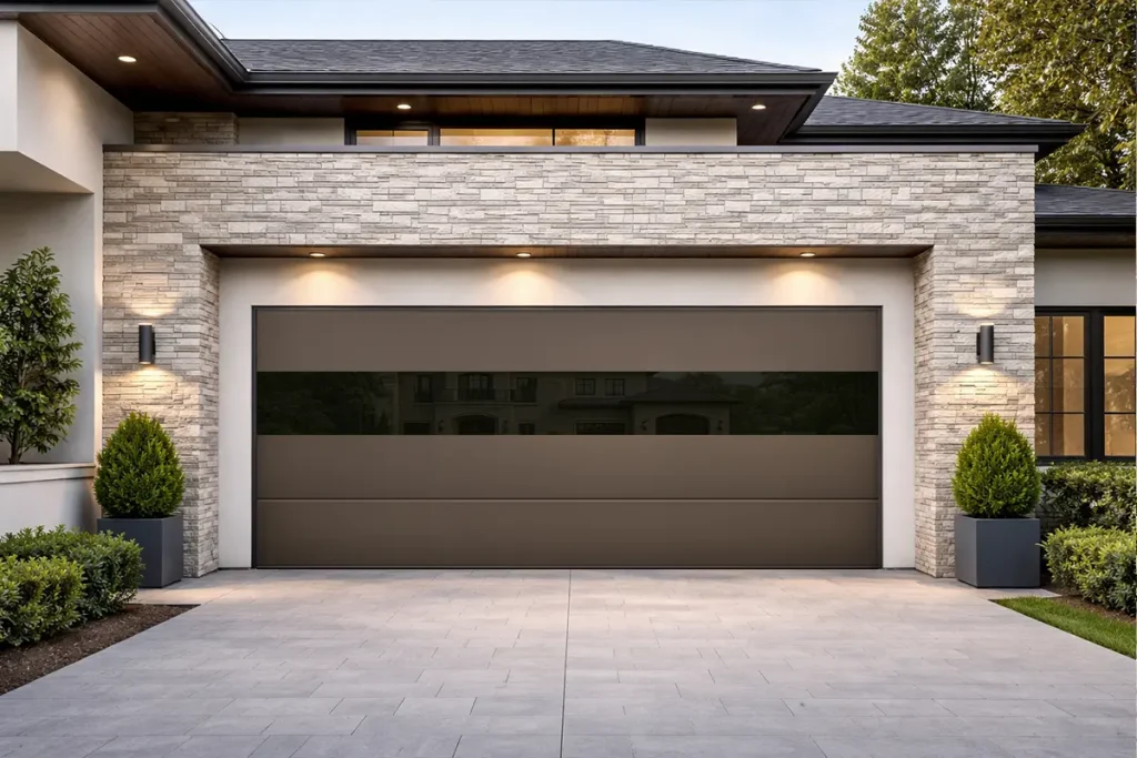 Bronze Finish Solid-Vision Hybrid Sectional Door with EPDM Weather Seals