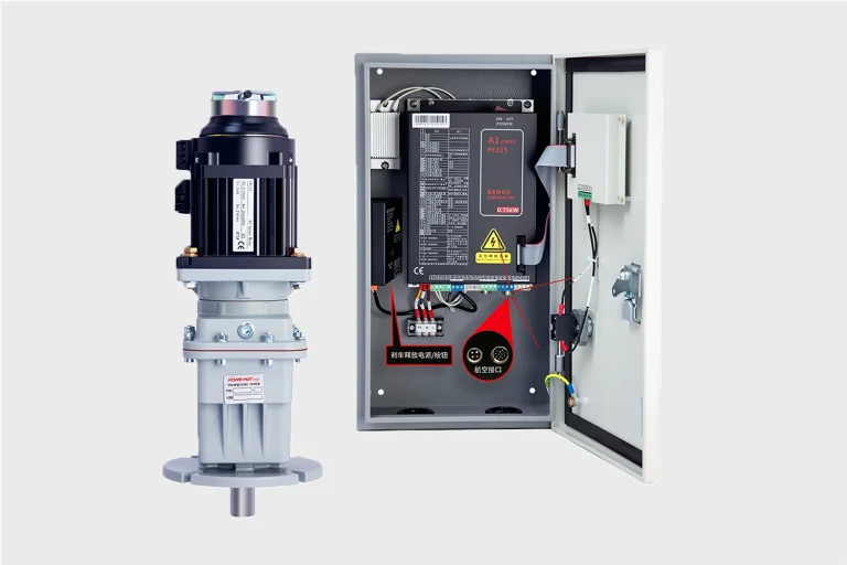 A heavy-duty direct-drive servo motor and an open smart control box, manufactured by ABX to provide seamless commercial garage door automation without manual reprogramming.