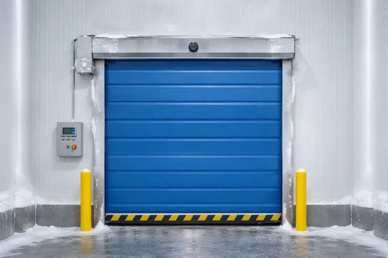  Industrial cold room roll up door featuring multi-layer thermal insulation for high-frequency freezer access.