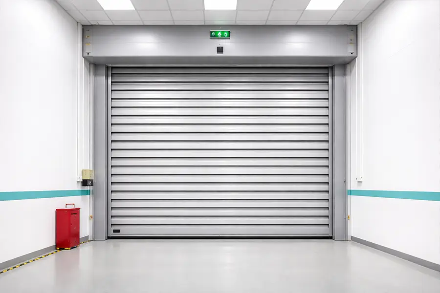 Insulated metal high-speed spiral door providing robust security and thermal barrier for high-tech manufacturing facilities.