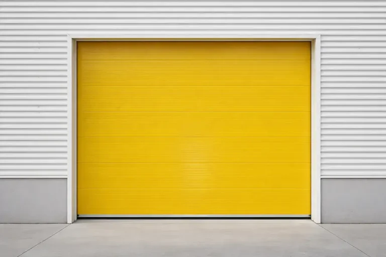 High-visibility yellow insulated sectional door providing superior thermal barrier for commercial logistics bays.